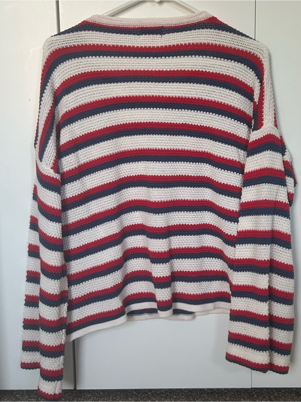 Pink Lily Cream, Red & Navy Striped Scoopneck Sweater M - Picture 2 of 3